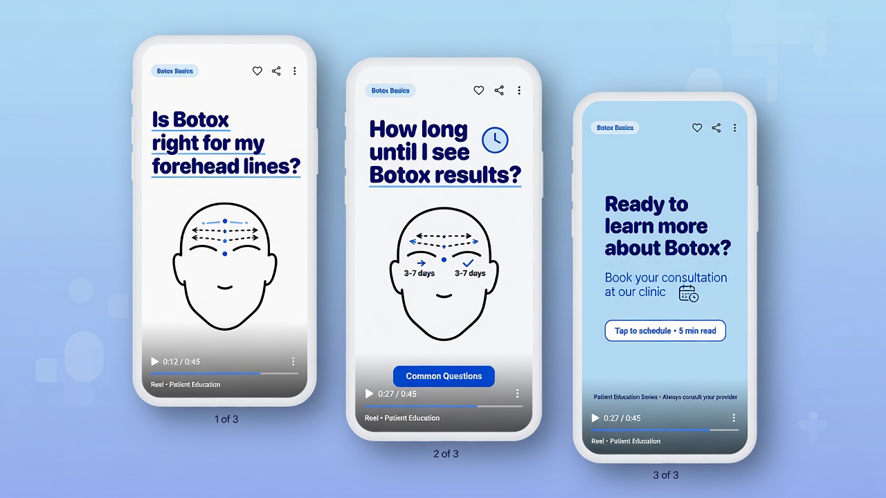 ClinicReel patient-education Reel mockups on mobile